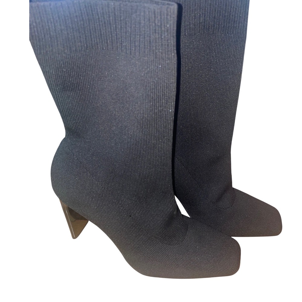 NWOT Zara Woman Black Knit Pull On Sock Boot Block Heel Pointed Toe Size 39 / US